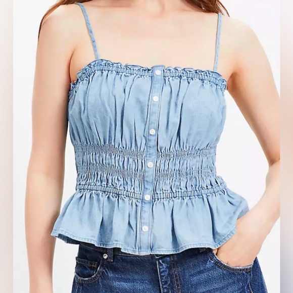 LOFT Tops - Loft Chambray Ruffle Smocked Button Cami ( medium)
